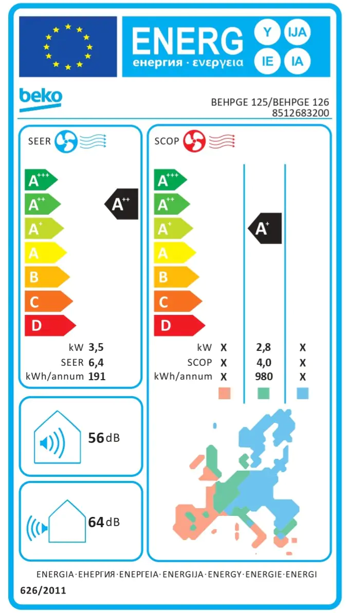 BEKO klima uređaj BEHPGE 125/BEHPGE 126 - 3,5 kW + SET ZA MONTAŽU - Slika 8